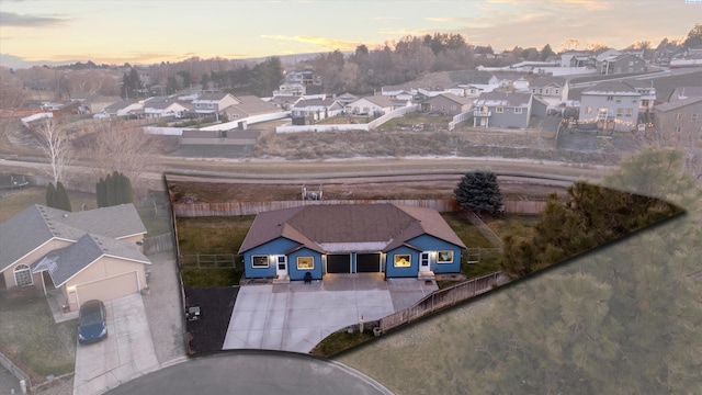 view of aerial view at dusk