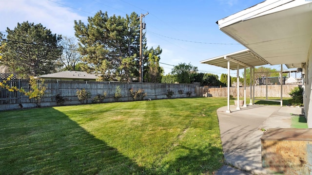view of yard featuring a fenced backyard and a patio area
