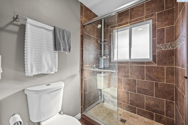 full bathroom with toilet and a stall shower