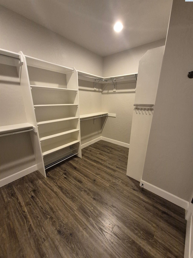 walk in closet with wood finished floors