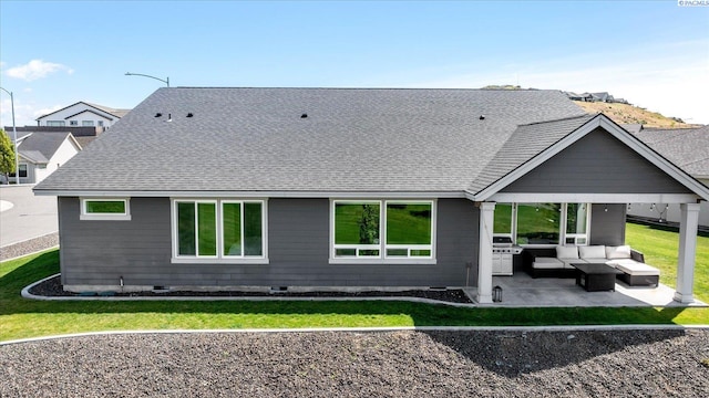 2237 Legacy Ln, Richland, WA 99352 - back of house featuring an outdoor hangout area, a patio area, a yard, and a shingled roof