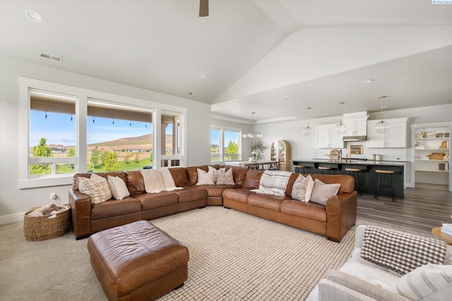 2237 Legacy Ln, Richland, WA 99352 - living room featuring lofted ceiling and recessed lighting