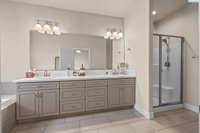 406 W 49th Ave, Kennewick, WA 99337 - bathroom with a stall shower, double vanity, and a relaxing tiled tub