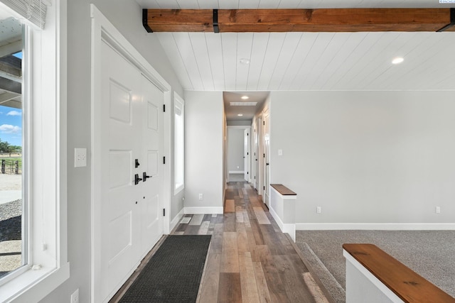 10401 N Mcdonald Rd, Prosser, WA 99350 - entrance foyer with beam ceiling, plenty of natural light, wood finished floors, and recessed lighting
