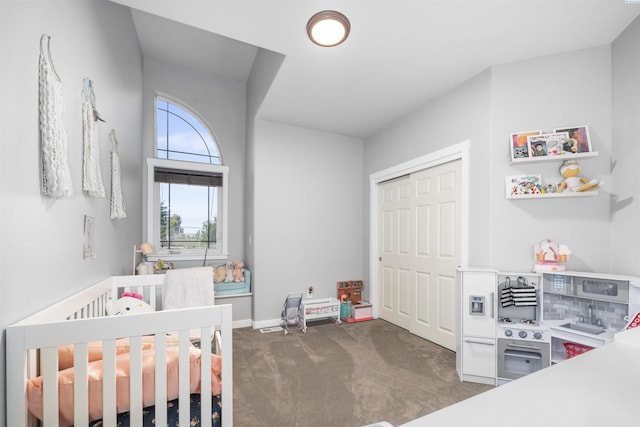 92104 E Sagebrush Rd, Kennewick, WA 99338 - bedroom with dark colored carpet, a crib, baseboards, and a closet