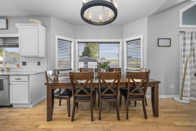92104 E Sagebrush Rd, Kennewick, WA 99338 - dining space featuring a chandelier, light wood finished floors, and baseboards