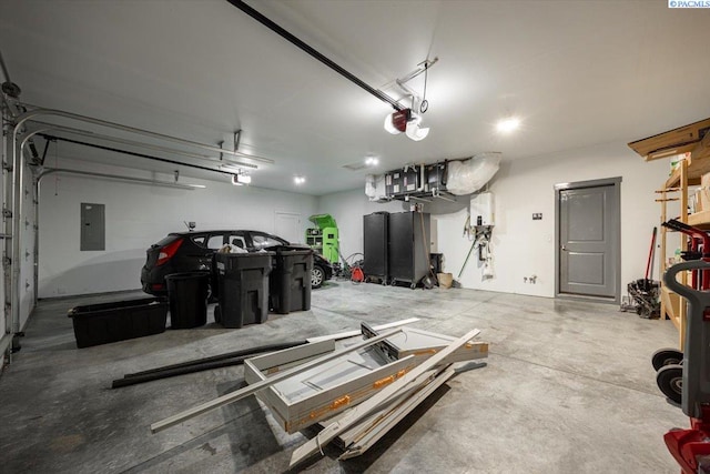 garage featuring electric panel and a garage door opener