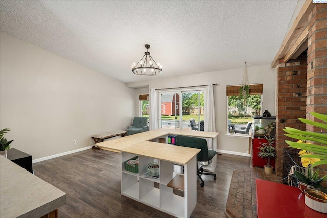 324 S Zinser St, Kennewick, WA 99336 - home office featuring a chandelier, a textured ceiling, and dark wood-style floors