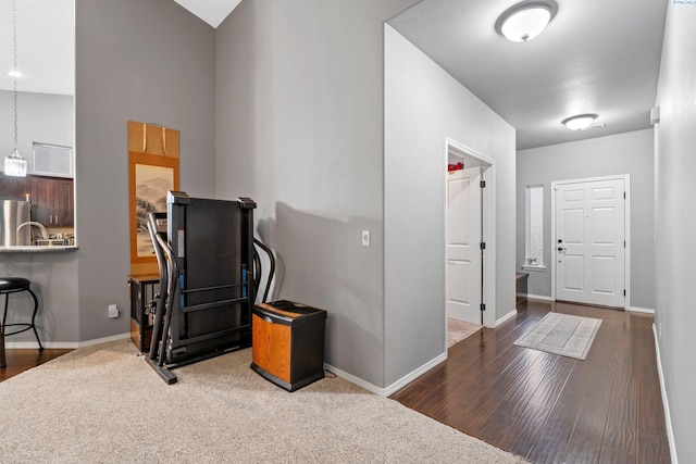 interior space with dark hardwood / wood-style floors