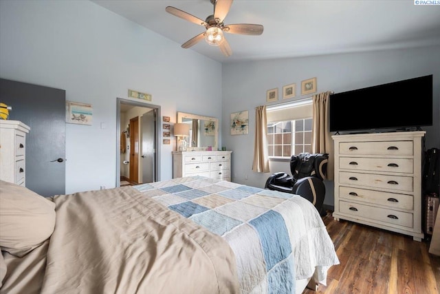 4210 Desert Plateau, Pasco, WA 99301 - bedroom featuring dark wood finished floors, ceiling fan, and high vaulted ceiling