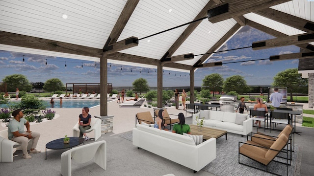 6008 Rd 122, Pasco, WA 99301 - view of patio / terrace featuring an outdoor living space, a grill, ceiling fan, a community pool, and a gazebo