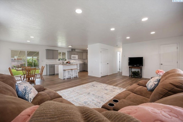 3925 W Okanogan Ave, Kennewick, WA 99336 - living area with recessed lighting, light wood-style flooring, baseboards, and a textured ceiling