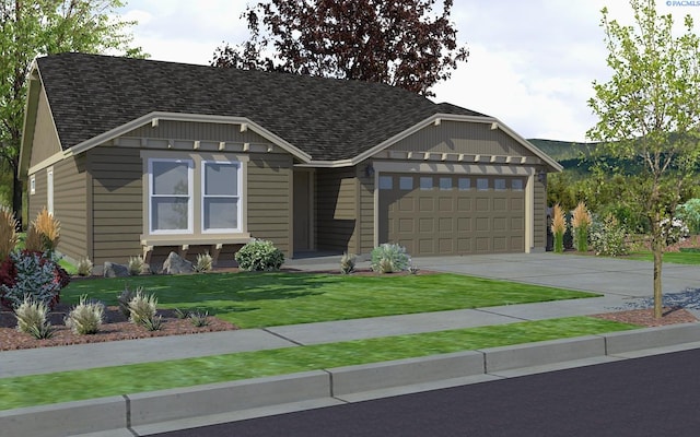 294 Ladera St, Prosser, WA 99305 - view of front of property with a garage, driveway, a shingled roof, and a front lawn
