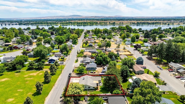 912 Rd 44, Pasco, WA 99301 - aerial view of residential area with a water and mountain view and property parcel outlined