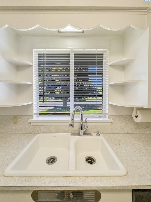 1015 Catherine St, Walla Walla, WA 99362 - kitchen view of open shelves, a sink, and light countertops