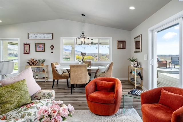 160103 W Byron Rd, Prosser, WA 99350 - dining area featuring lofted ceiling, wood finished floors, a chandelier, recessed lighting, and baseboards
