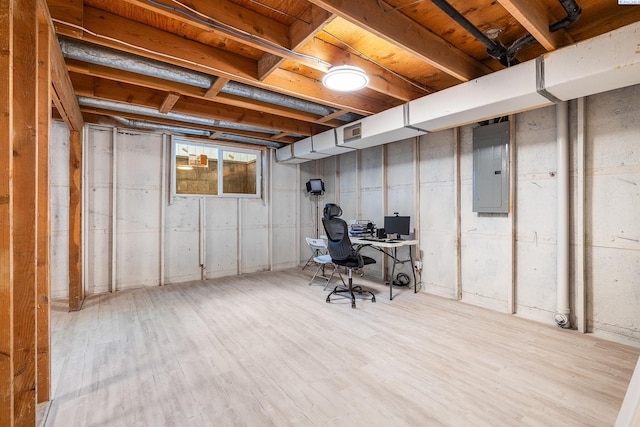 1112 Mcmurray St, Richland, WA 99354 - below grade area with electric panel, an office area, and wood finished floors