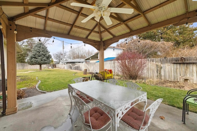 view of patio featuring a gazebo and ceiling fan