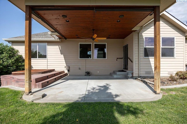 100 S Nevada St, Kennewick, WA 99336 - back of house featuring a covered hot tub, a patio area, and a ceiling fan