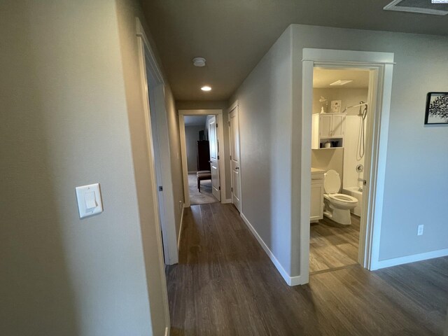 230 Ladera St, Prosser, WA 99350 - hall featuring baseboards, dark wood finished floors, and recessed lighting