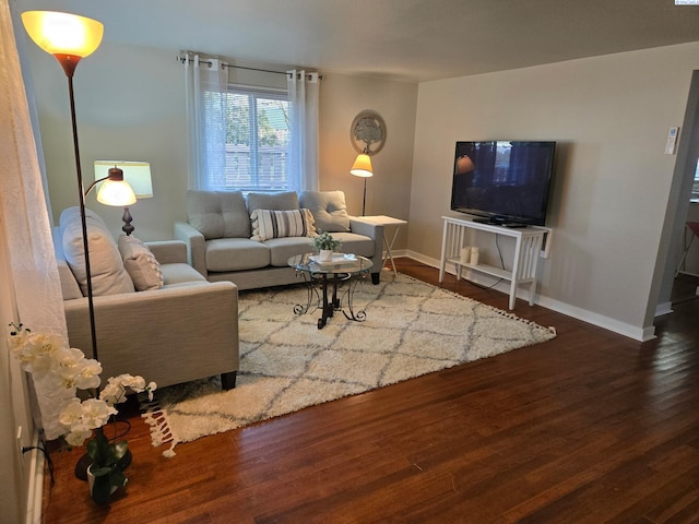 living room featuring dark hardwood / wood-style flooring