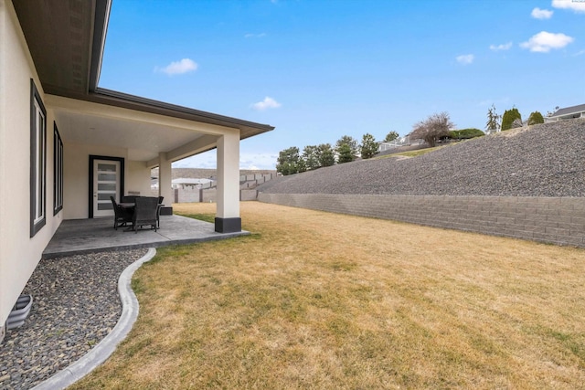 view of yard with a patio area and a fenced backyard