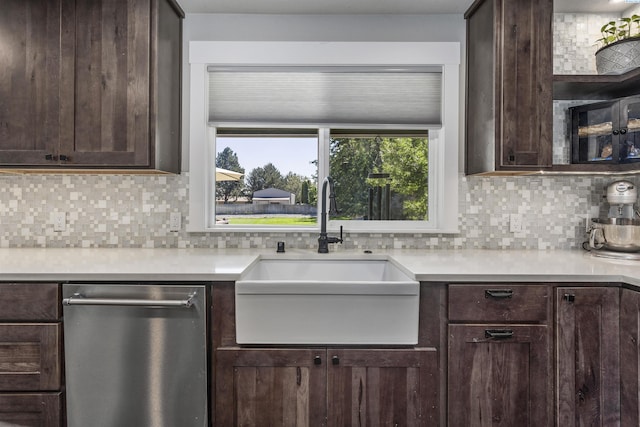 7816 W Argent Rd, Pasco, WA 99301 - kitchen featuring dark brown cabinetry, sink, decorative backsplash, and dishwasher
