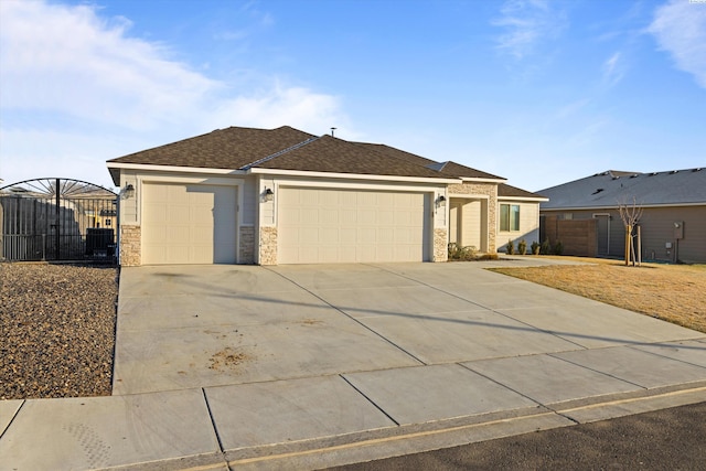 single story home with a garage