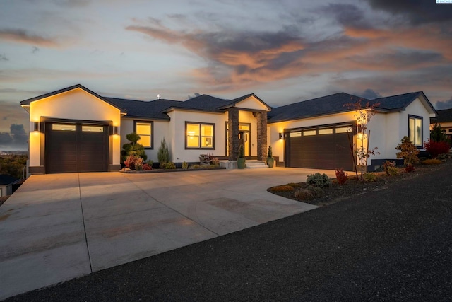 prairie-style home with a garage