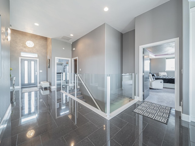 5880 S 58th Ave, West Richland, WA 99353 - foyer entrance with granite tiled floors, a high ceiling, and recessed lighting