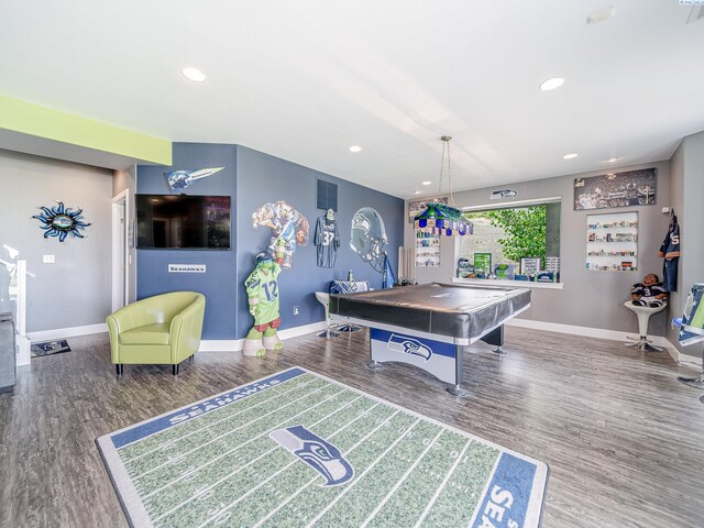 5880 S 58th Ave, West Richland, WA 99353 - playroom with billiards table, wood finished floors, and recessed lighting