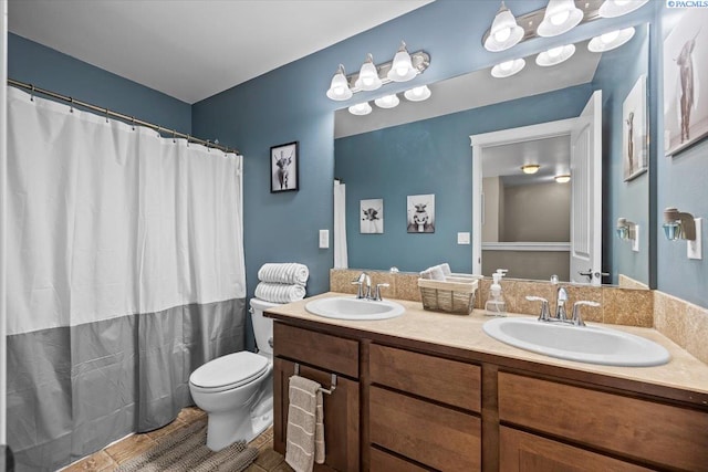 5200 W 28th Ave, Kennewick, WA 99338 - full bathroom with toilet, double vanity, and a shower with shower curtain