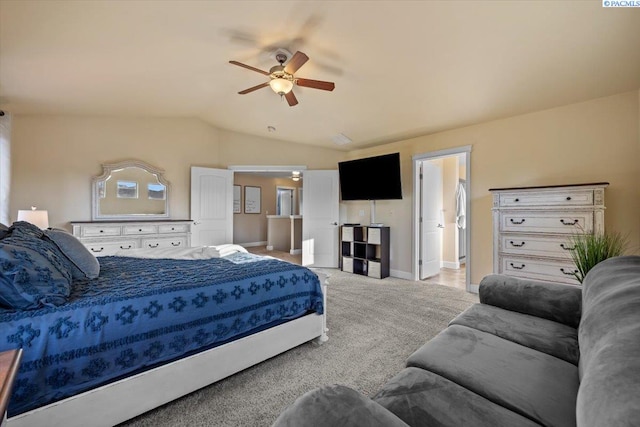 5200 W 28th Ave, Kennewick, WA 99338 - bedroom with lofted ceiling, carpet flooring, baseboards, and a ceiling fan