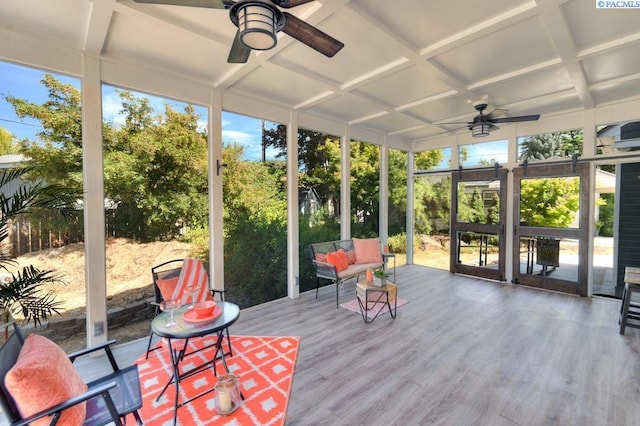 1935 Harris Ave, Richland, WA 99354 - sunroom with ceiling fan, coffered ceiling, and healthy amount of natural light