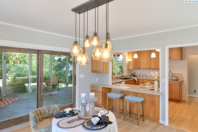 1935 Harris Ave, Richland, WA 99354 - dining area featuring ornamental molding, light wood-type flooring, and a chandelier