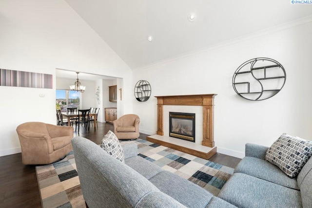 970 SW Itani Dr, Pullman, WA 99163 - living area with a chandelier, wood finished floors, baseboards, a fireplace, and ornamental molding