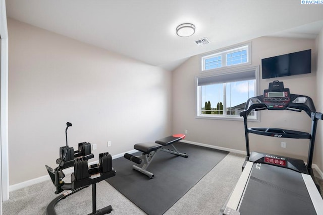 970 SW Itani Dr, Pullman, WA 99163 - exercise area featuring lofted ceiling, baseboards, and carpet floors