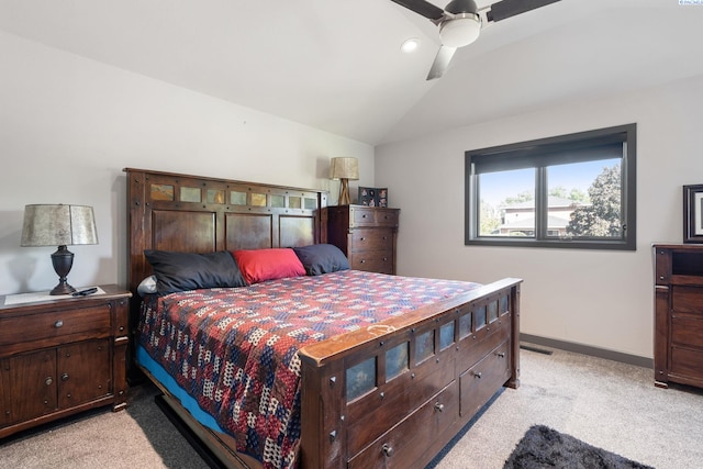 9115 W Maple Dr, Pasco, WA 99301 - bedroom with light carpet, vaulted ceiling, and ceiling fan
