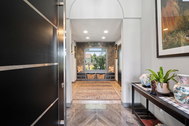 9115 W Maple Dr, Pasco, WA 99301 - hallway featuring marble tiled floors and recessed lighting