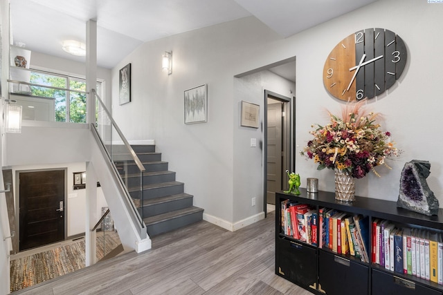 9115 W Maple Dr, Pasco, WA 99301 - staircase with wood finished floors and lofted ceiling
