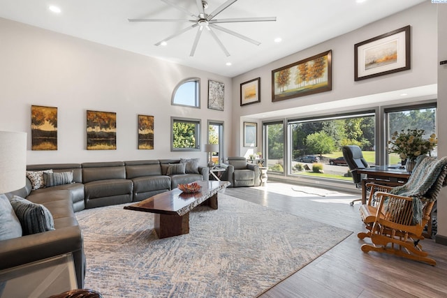 9115 W Maple Dr, Pasco, WA 99301 - living area featuring a towering ceiling, recessed lighting, and wood finished floors