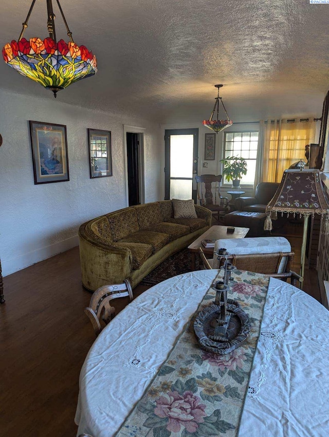 dining room featuring hardwood / wood-style flooring and a textured ceiling