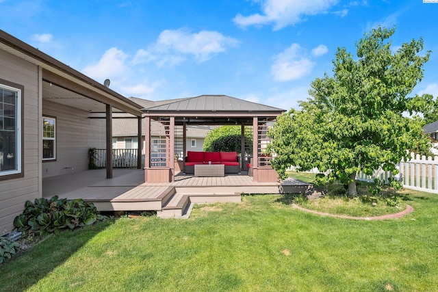 19 Ivy Ln, Pasco, WA 99301 - view of yard with outdoor lounge area, a gazebo, and a wooden deck