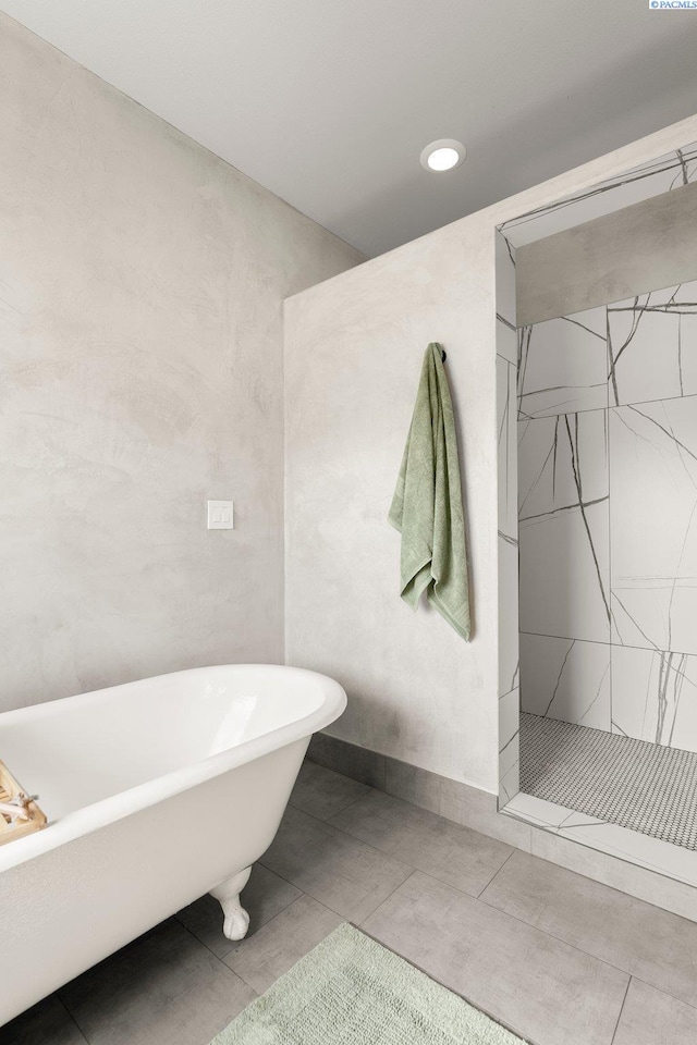 19 Ivy Ln, Pasco, WA 99301 - bathroom with a freestanding bath, a tile shower, tile patterned floors, and recessed lighting