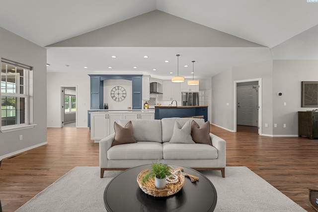 19 Ivy Ln, Pasco, WA 99301 - living area with wood finished floors, recessed lighting, and high vaulted ceiling