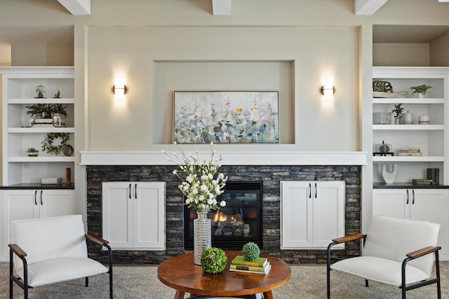 1120 S Kansas Pl, Kennewick, WA 99338 - living area featuring built in features and a fireplace