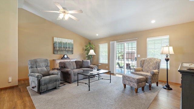4318 Desert Pl, Pasco, WA 99301 - living area with ceiling fan, wood finished floors, vaulted ceiling, and recessed lighting