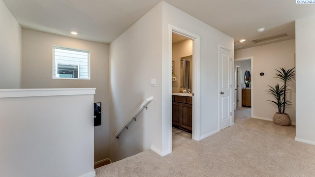 579 S Zeelar St, Kennewick, WA 99336 - corridor featuring an upstairs landing, light carpet, recessed lighting, and attic access