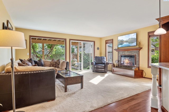 4834 W Robin Ct, West Richland, WA 99353 - living area featuring wood finished floors, healthy amount of natural light, and a glass covered fireplace