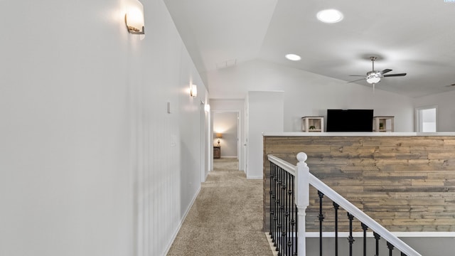 1824 W 28th Ave, Kennewick, WA 99337 - hall with vaulted ceiling, light colored carpet, and an upstairs landing